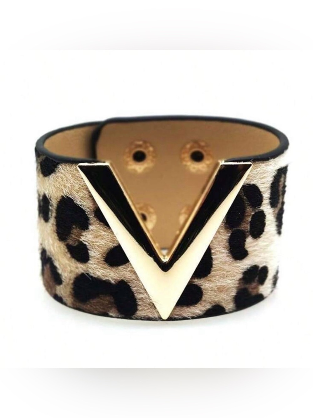 New Arrivals! Leopard Print Wide Cuff Bracelet with Gold V Accent